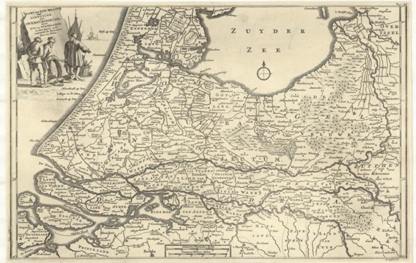 Map, Kaart van Zuyd Holland met aanwyzing der overstrooming door eys en dykbraaken, in den jaare