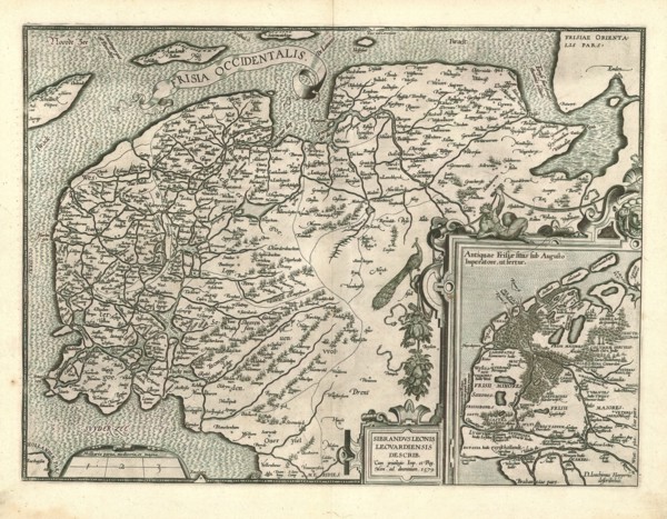 Map, Frisia Occidentalis, Sibrandus Leo (-1588), Copperplate print