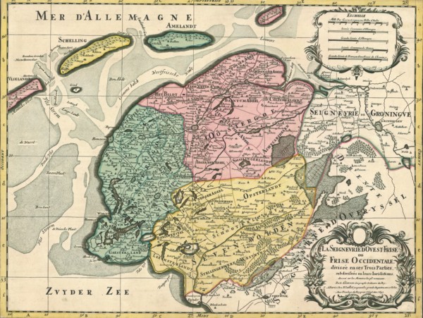 Map, La Seignevrie d'Ovest-Frise ou Frise Occidentale, divisée en ses trois parties, subdivisées en