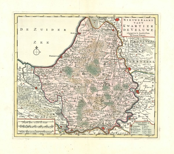 Map, Nieuwe kaart van 't Kwartier De Veluwe, Jacob Keyser (1710-1745 fl.), Copperplate print