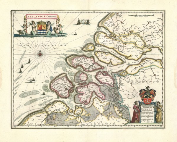 Map, Zeelandia comitatus, Willem Jansz Blaeu (1571-1638), Copperplate print