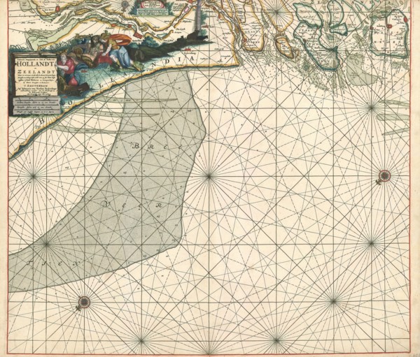Map, Paskaarte begr?pende in zich de kusten van Hollandt en Zeelandt waer in vertoont werde alle de