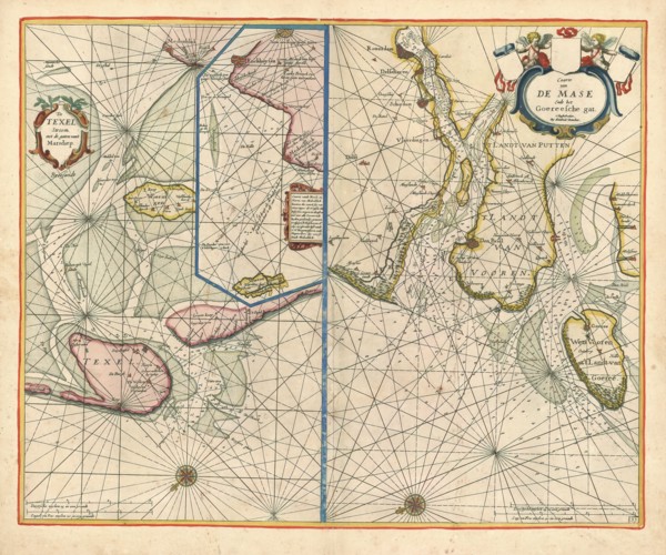 Map, De Texel stroom met de gaten van't Marsdiep, Copperplate print