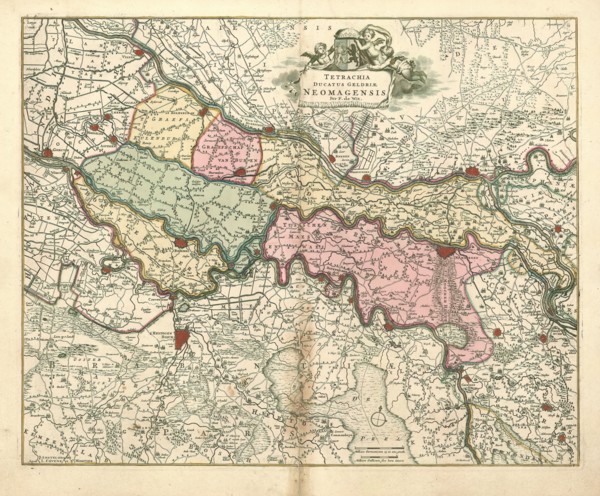Map, Tetrachia ducatus Geldriae Neomagensis, Frederick de Wit (1630-1706), Copperplate print