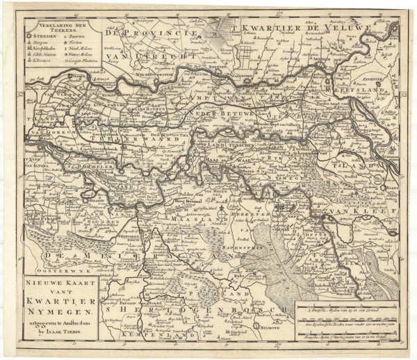 Map, Nieuwe kaart van 't Kwartier Nymegen, Jacob Keyser (1710-1745 fl.), Copperplate print