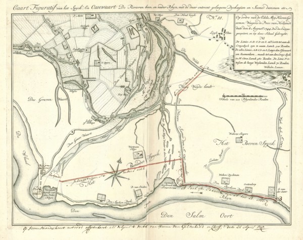 Map, Caart figuratif van het Spyck, en Ossewaart de rivieren boven, en needer Rhyn, met de daar
