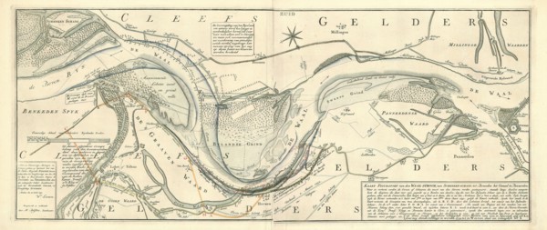 Map, Kaart figuratief van den Waal-stroom, van Schenken-schans tot beneeden het canaal te