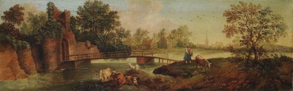 Morgenlandschaft, oil on canvas, 33 x 106 cm, signed lower right: FFeijerabend, Pinxit., [FF