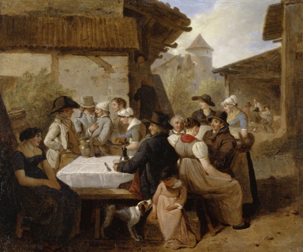 Rural meal, 1819, oil on canvas, 25.5 x 30.5 cm, monogrammed and dated lower left: AT., [ligated]