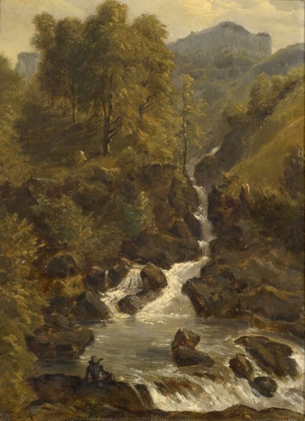 Landscape with mountain stream, oil on paper, on cardboard, 19.5 x 14 cm, not marked, Wilhelm
