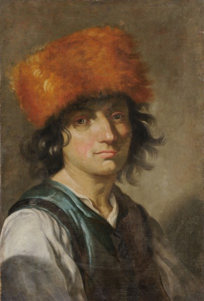 Portrait of a youth with a fox fur cap, oil on canvas, 52 x 39 cm, unmarked, Deutscher Meister, 18.