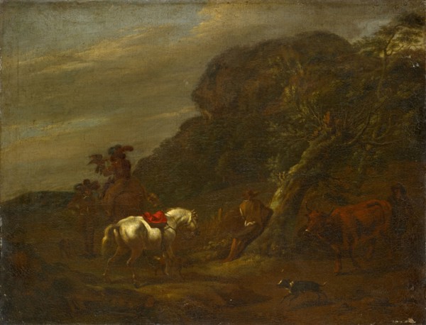 Landscape with hawk hunting, oil on canvas, 39.5 x 51 cm, not marked, Nicolaes (Claes Pietersz.)
