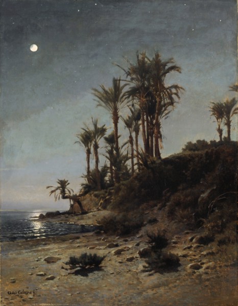 Moonlight at Bordighera, oil on canvas, 58.9 x 45.7 cm, Signed lower left: Arthur Calame ft,