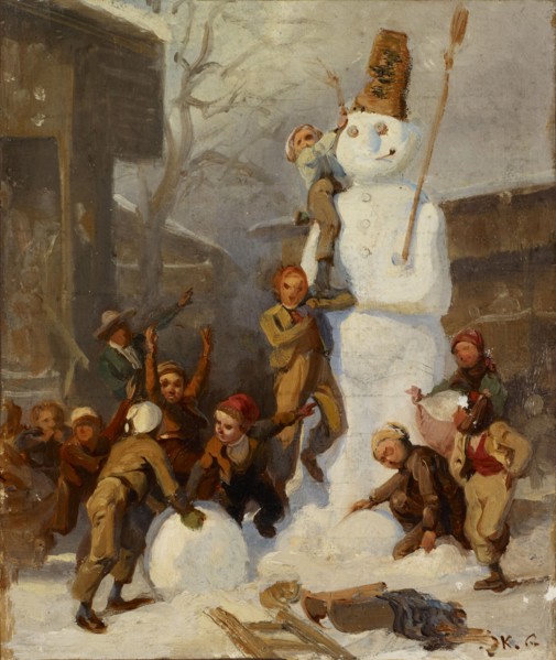 The Snowman, oil on canvas on cardboard, 23 x 19 cm, monogrammed lower right: K. G, Karl Girardet,