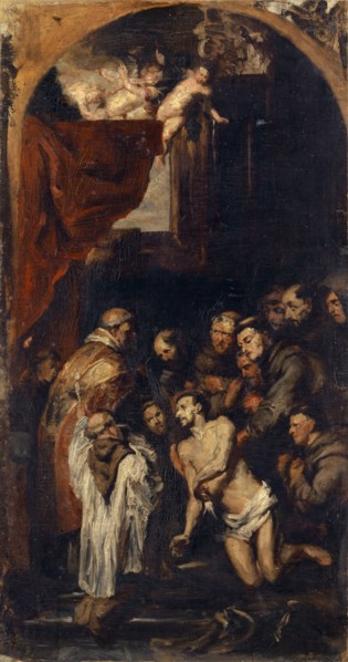 Copy after Rubens: The Last Communion of St., Franz, 1850/51, oil on canvas, 80 x 43 cm, unmarked,