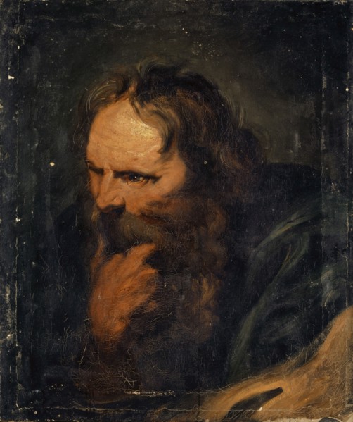 Copy of Joseph's head from the picture The Holy Family with the parrot by Rubens in Antwerp, oil on
