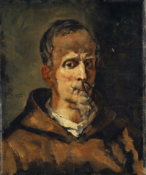 Half-length portrait of a Capuchin, depicting a photograph of Oberli von Solothurn in the