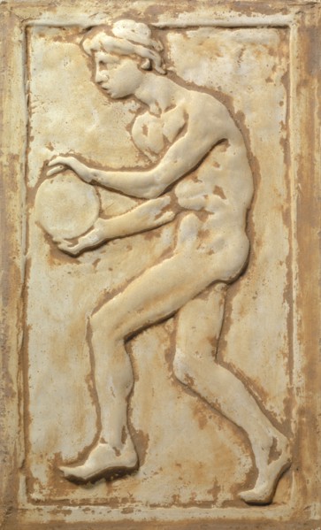 Young man with discus, plaster relief, 27 x 16.5 cm, unsigned, Hans Sandreuter, Basel 1850–1901