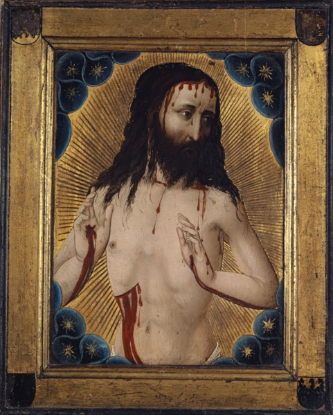 Christ as a pain man (inside), Coat of arms of Georg von Löwenstein on a blue background (on the