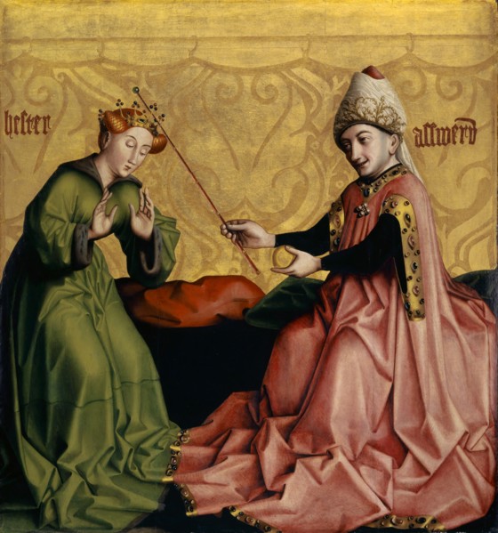 Esther before Ahasver, c. 1435, mixed technique on canvas laminated oak, 85.5 x 79.5 cm, unsigned,