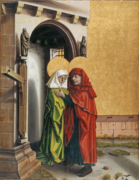 Joachim and Anna at the Golden Gate, c. 1437/40, mixed media on paneled spruce wood, 158 x 120.5