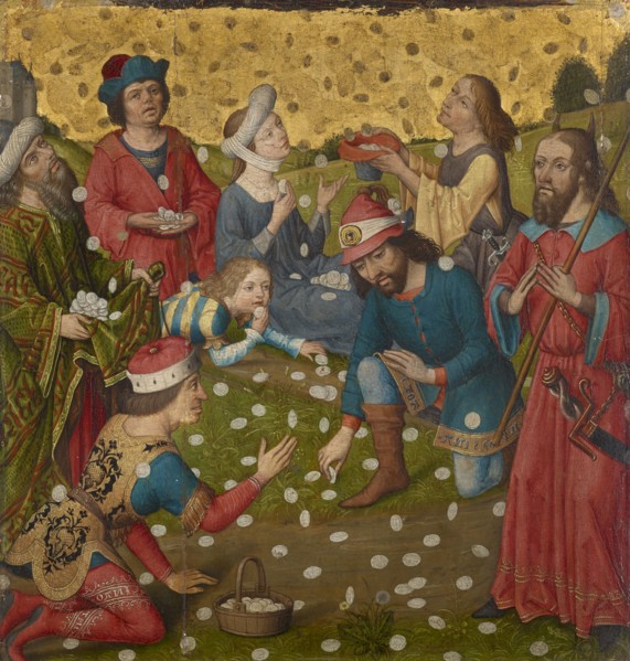 The Mannalese (inside), Rapport of stars and monogram IM [Jesus, Maria] in gold on a red background