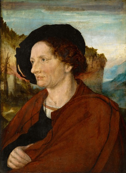 Portrait of Jörg Schweiger (front), Parchment sheet stuck with his full emblem (back), c. 1518,