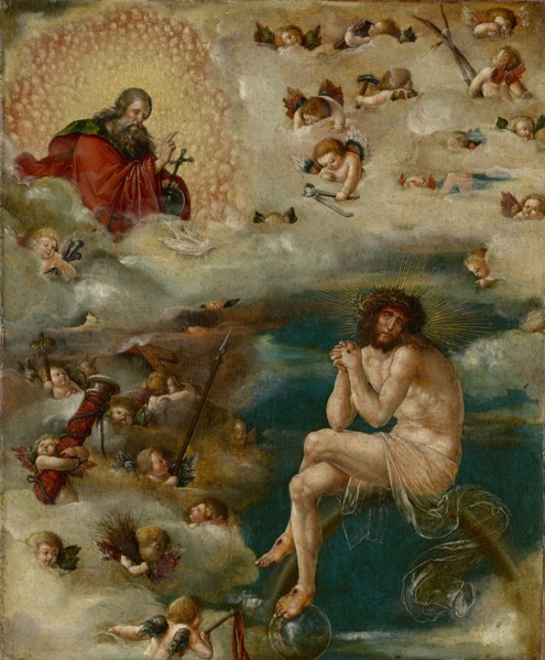 Christ interposing with God the Father, c. 1515, mixed technique on basswood, 36.5 x 30.5 cm,
