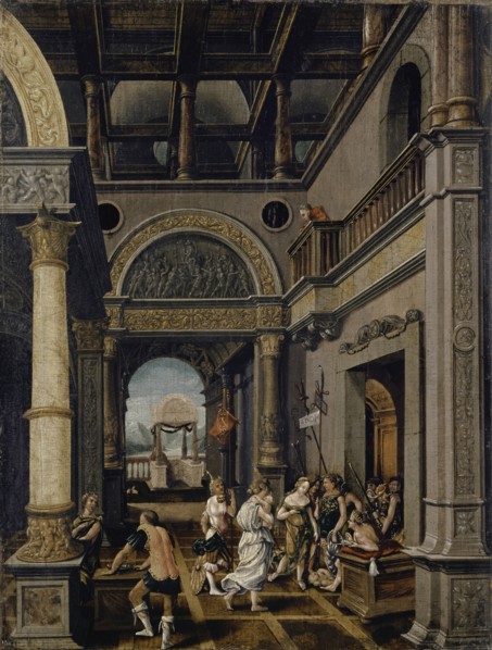 The judgment of Solomon, mixed technique on hardwood (probably lime tree), 59 x 44.6 cm, inscribed