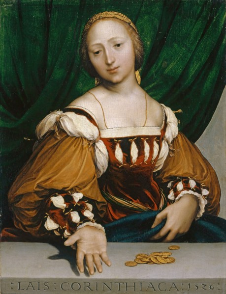 Laïs Corinthiaca, 1526, mixed technique on lime wood, 35.6 x 26.7 cm, Dated and titled on the stone