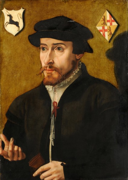 Portrait of a young man (a member of the Harling family?), Oil on oak, 44.7 x 31.8 cm, Spanischer