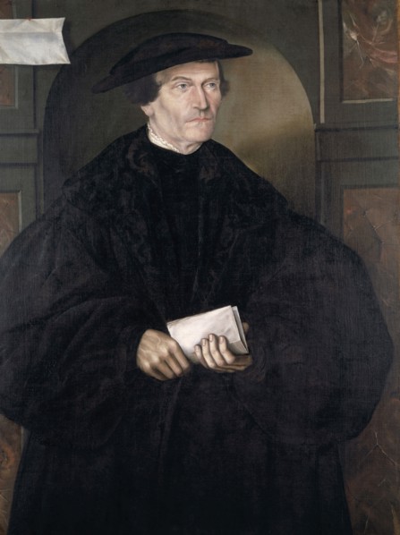 Portrait of Bonifacius Amerbach, 1551, unperforated tempera on unprimed canvas (handkerchief