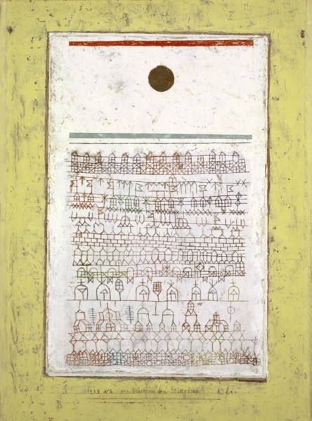 A sheet from the city book, 1928, 46 (N 6), oil paint on paper on cardboard on second box nailed on