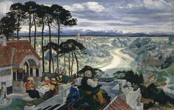 German landscape (Isar landscape), 1900-1901, tempera on linden wood, 63.5 x 99 cm, signed and