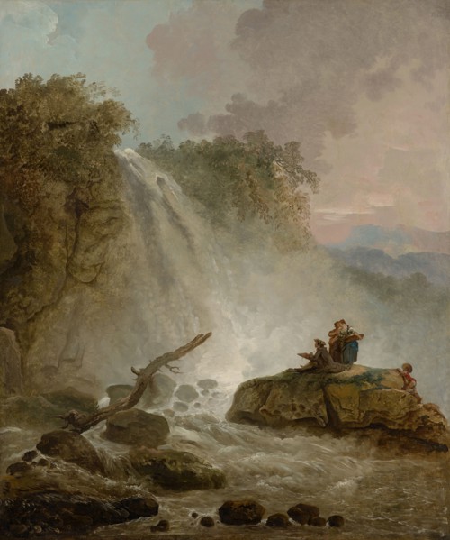 Waterfall with a drawing artist, oil on canvas, 105.5 x 89 cm, unmarked, Hubert Robert, Paris