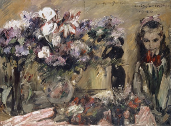 Flowers and daughter Wilhelmine, 1920, oil on canvas, 111 x 150 cm, Inscribed above right: s, l