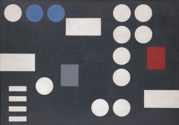 Composition à rectangles et cercles sur fond noir, 1931, oil on canvas, 64.5 x 92 cm, unmarked,