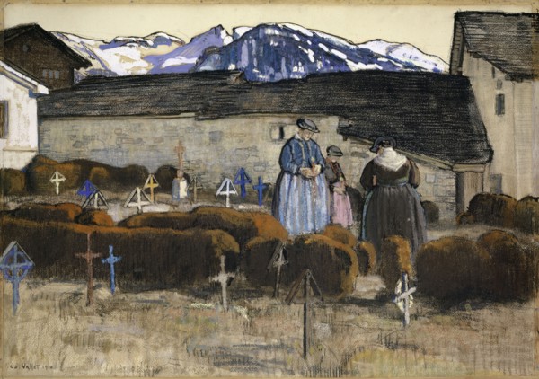 Cimetière valaisan, 1910, tempera, pastel crayon and charcoal on paper, on board, 53 x 76.5 cm,