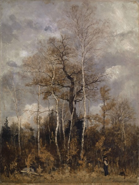 Oaks and birch trees in early spring, oil on canvas, 60 x 45.5 cm, signed lower right: C Th