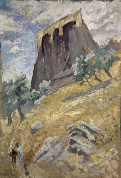 Mountain dump with towering bastion, oil on board, 64 x 44 cm, Ernst Schiess, Basel 1872–1919