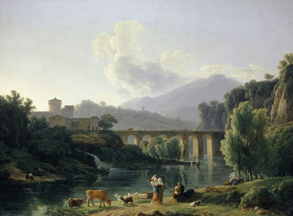 Roman landscape with viaduct, 1788, oil on canvas, 72.5 x 98.5 cm, bottom right on the overgrown