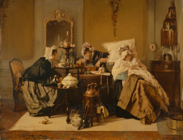 La Malade, 1866, oil on panel, 21 x 27 cm, signed and dated lower left: A. H. Bakker Korff., 66th,