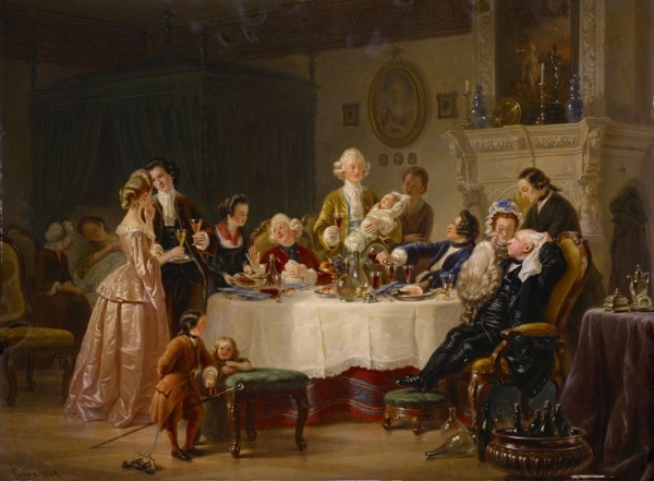 The baptism festival, 1864, oil on panel, 34 x 45 cm, signed and dated lower left: Geÿer., 1864th,