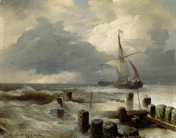Seascape, 1894, oil on panel, 39.2 x 49.8 cm, signed and dated lower left: A. Achenbach, 94,