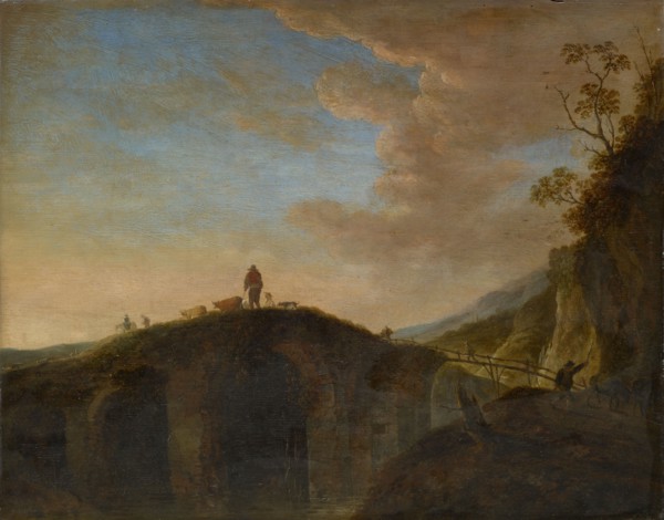 Old stone bridge, oil on oak wood, 42 x 53 cm, Signed in the lower left corner: P De bre ... [rest