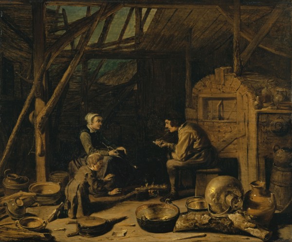 Bauernküche, oil on oak wood, 46 x 55 cm, signed at the bottom, about 10 cm from the right edge of