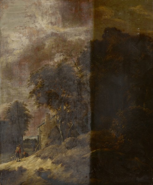 Landscape with trees and staffage, oil on oak wood, 64 x 52.5 cm, not specified, Niederländischer