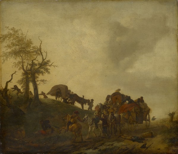 The robbery, around 1643, oil on oak, 36.3 x 41.4 cm, monogrammed in the lower right corner: PHILS