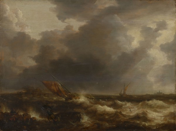 Stormy Sea, oil on oak, 39.5 x 52 cm, monogrammed on the rock bottom left: B • P, Bonaventura