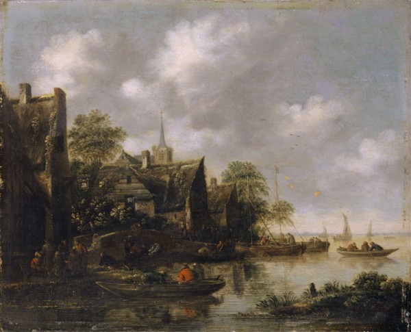 River Landscape, 1681, oil on panel, 30.5 x 37.5 cm, signed and dated lower left: THM.ANS 1681 [THM